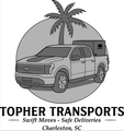 Logo for Tophter Transports with a pickup truck, palm tree, and tagline &ldquo;Swift Moves - Safe Deliveries&rdquo;