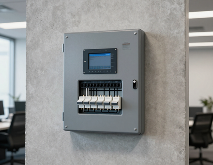 Commercial fire alarm control panel in Atlanta office building