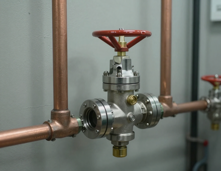 Commercial backflow preventer assembly in mechanical room