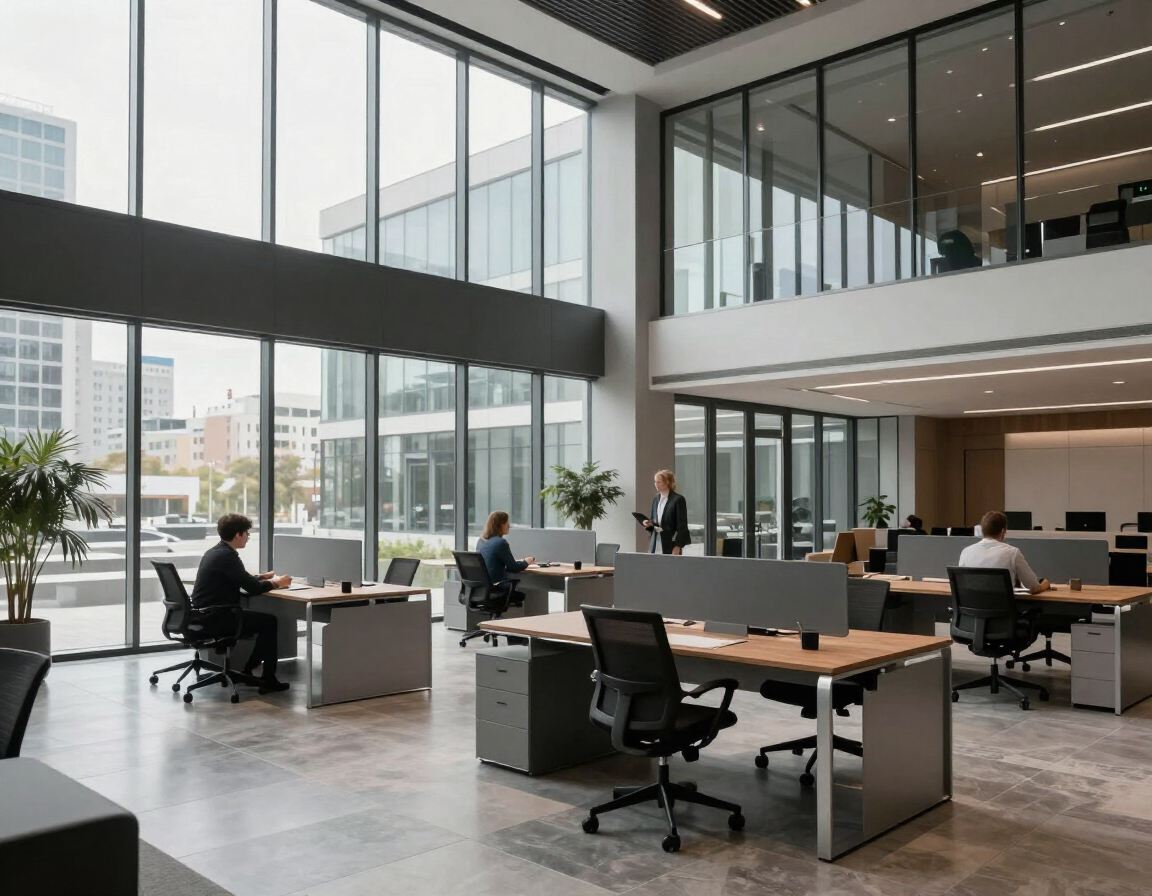 Modern corporate office building lobby