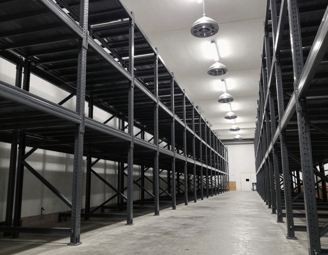 Warehouse interior with ESFR sprinkler systems overhead