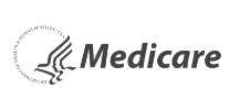 A black and white logo for medicare with a picture of a person in a circle.