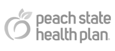 The peach state health plan logo is a peach with leaves on it.
