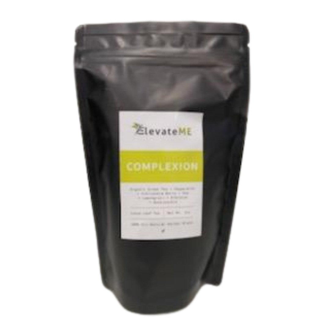 A black bag of elevate me complexion on a white background