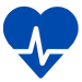 A blue heart with a white heartbeat line inside of it.
