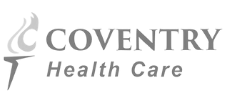 A black and white logo for coventry health care.