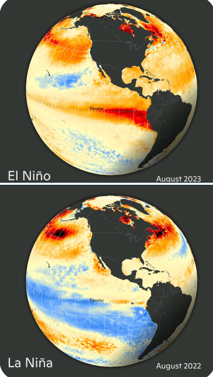 A globe with the words el niño and la niña on it