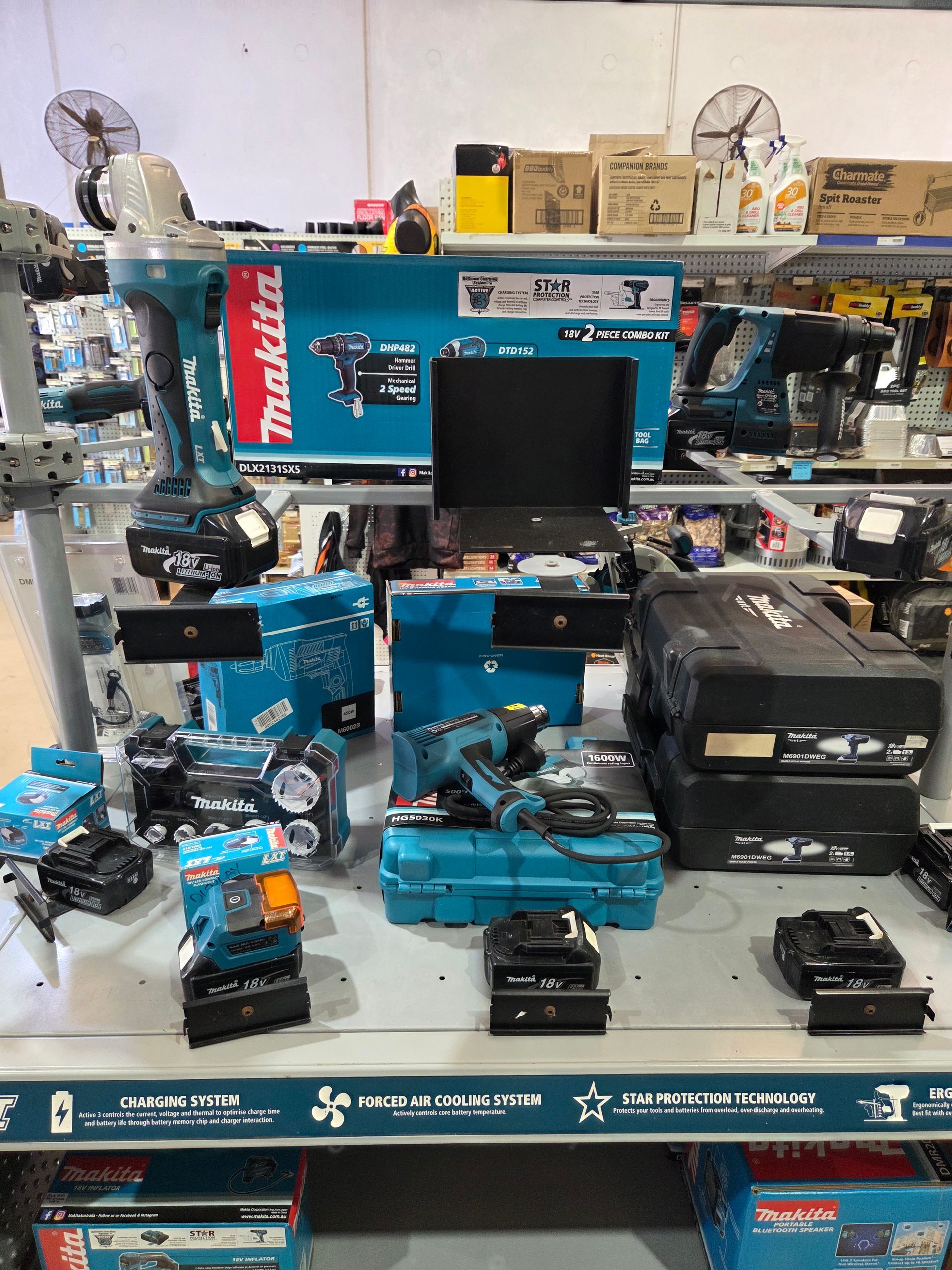 A Makita Tool Display Wall in a Store Featuring Various Corded — Humpty Doo Hardware in Humpty Doo, NT