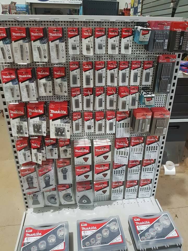 A Store Display Shelf Filled With Rows of Assorted Makita Power Tool Accessories — Humpty Doo Hardware in Humpty Doo, NT