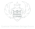 The Spencer Brothers Garage Doors logo features a shield-shaped icon with a grid pattern, topped by wings on white text.