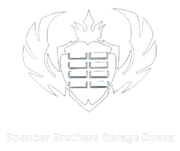 The Spencer Brothers Garage Doors logo features a shield-shaped icon with a grid pattern, topped by wings on white text.