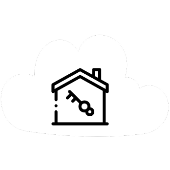 House with a key inside, overlayed by a cloud.