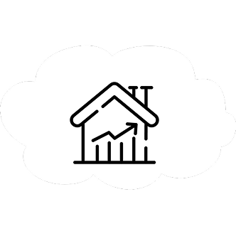 House icon with upward trending graph, suggesting real estate growth.