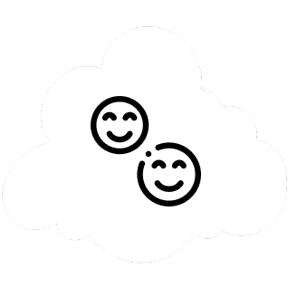 Two smiling faces in a cloud shape, representing positive feelings.