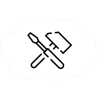 Screwdriver and hammer crossed, inside a cloud, symbolizing service or tools in the cloud.