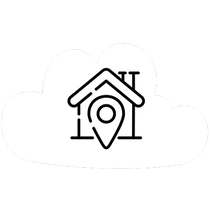 House with location marker inside a cloud.