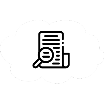 Document with magnifying glass in a cloud.