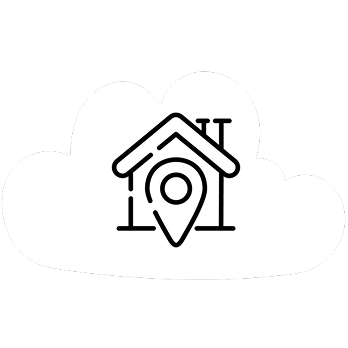 House with location marker inside a cloud.