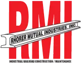 A red and white logo for rhorer mutual industries inc.