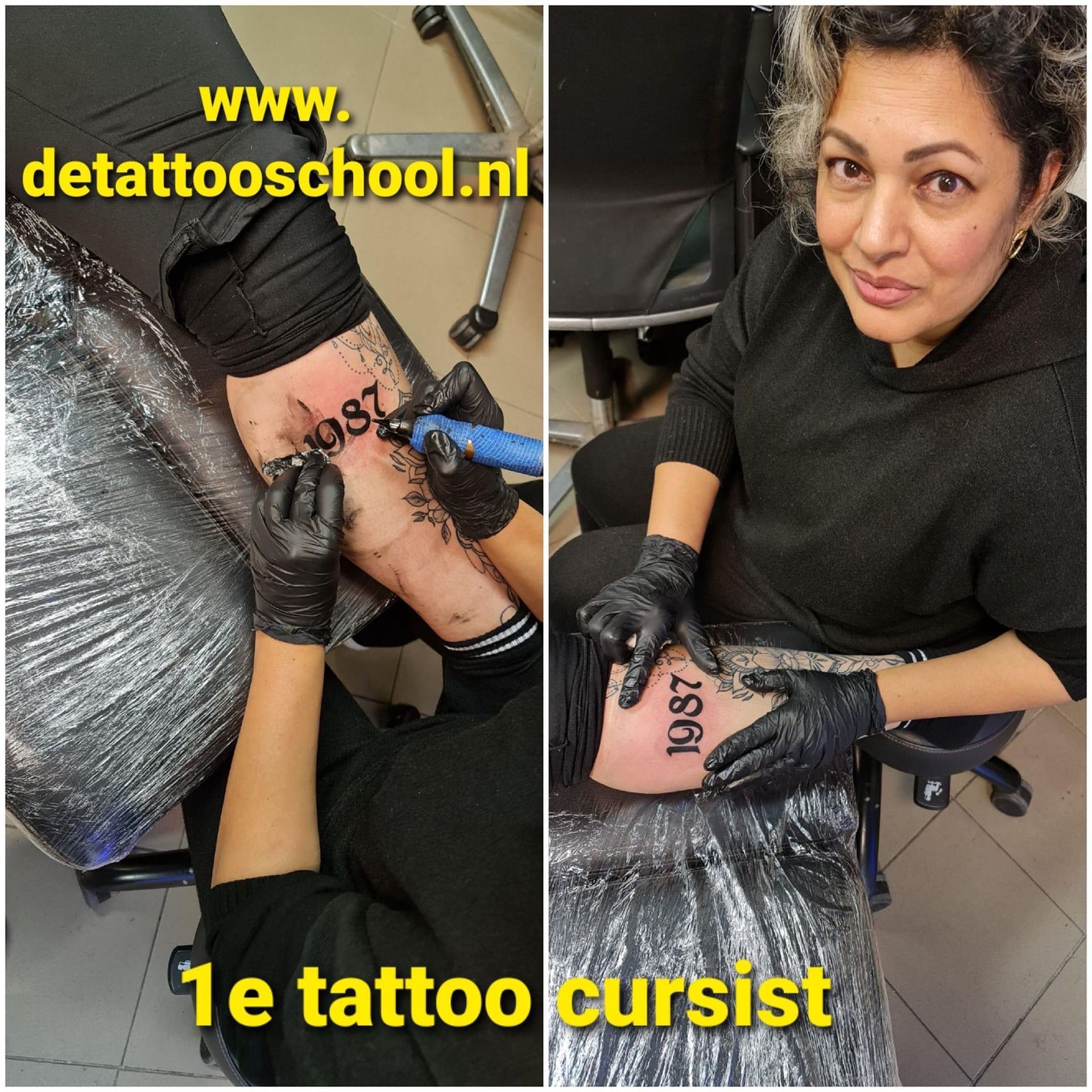 Een student oefent zijn eerste tatoeage, 