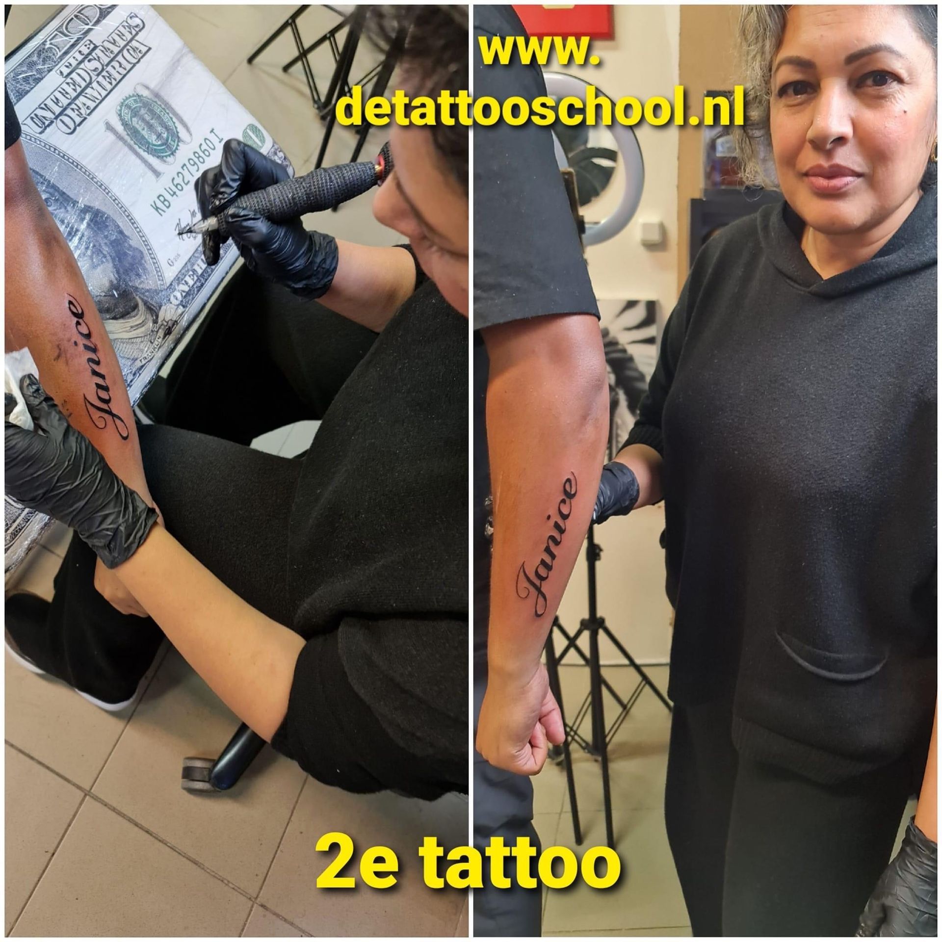 Een persoon laat in een studio de naam 