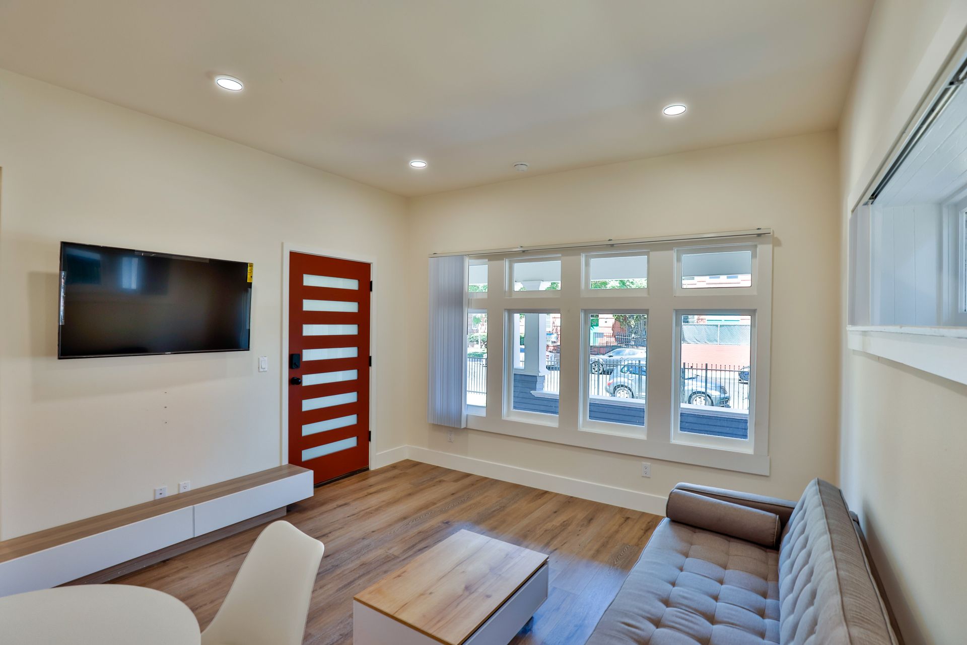 This image shows living room with skin color theme