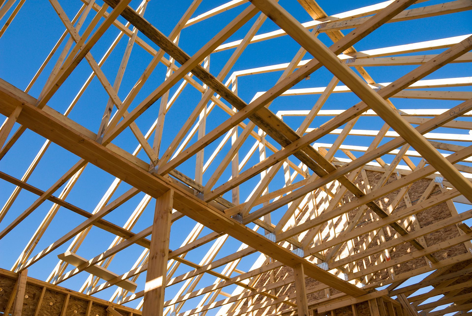 Wood Trusses at a Building Site.