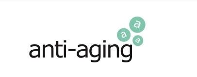 A logo for anti-aging with bubbles and letters on a white background.