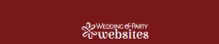 Wedding and party website logo on a dark red background