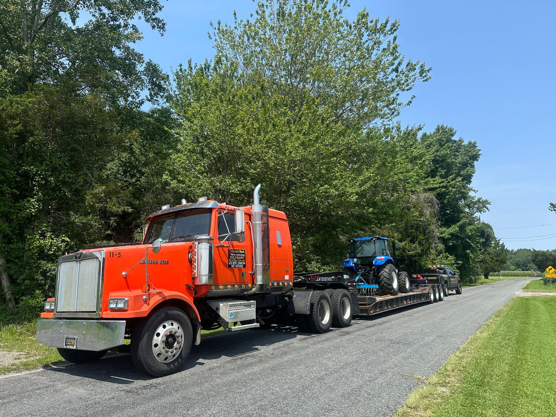 Heavy hauling rig on job site in Sussex County Delaware
