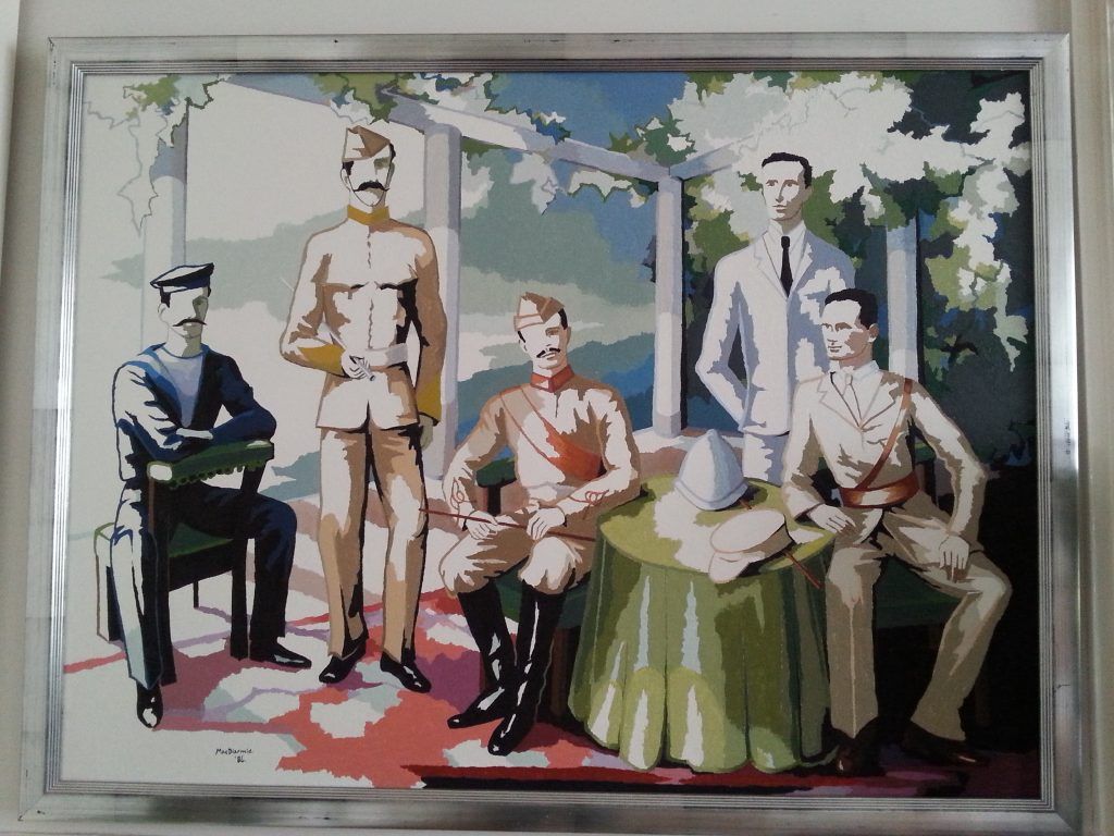 Portrait of 'Father and his brothers' (1986) by Douglas MacDiarmid, featuring Arch, Campbell, Alex, Donald and Gordon MacDiarmid.