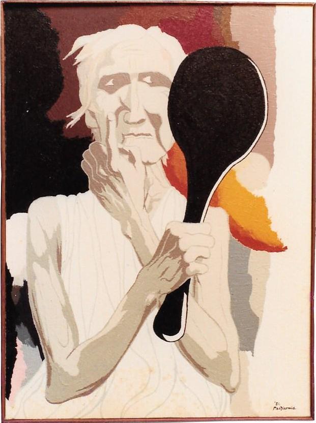 TIME: Age 1983. A self-portrait by Douglas MacDiarmid, oil, part of the major Les Temps series. Private collection, Paris.