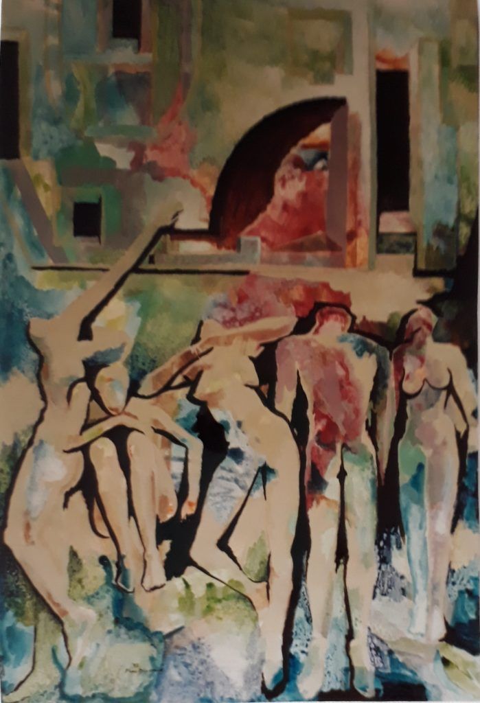 Megapolis III (1992) by Douglas MacDiarmid, acrylic on wood, 80x120cms. Private collection Paris