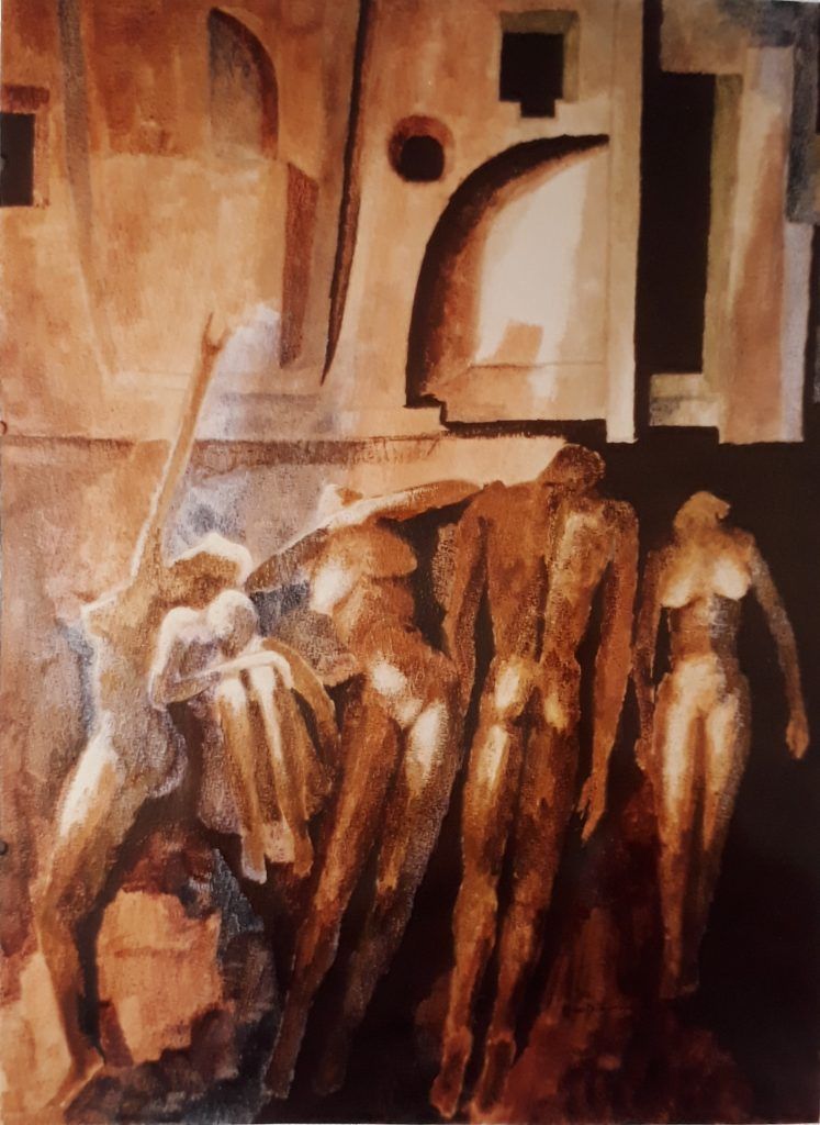 Megapolis VIII 1992 acrylic on rag paper 78x57cm. Private collection Brussels