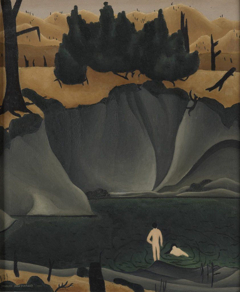 Tiriraukawa, Papa Cliff Pool with Bathers 1947. Oil on carton, 38.3 x 32.5 cm. Museum of New Zealand Te Papa Tongarewa, Wellington. Purchased 1993 with Harold Beauchamp Collection funds, ex Helen Hitchings’ collection.