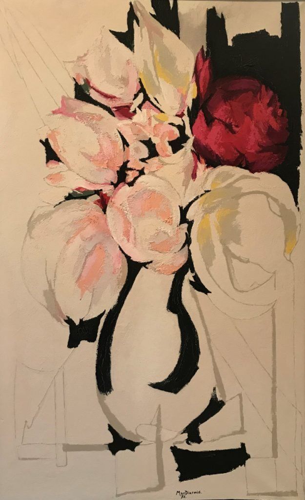 Still Life 1972 by Douglas MacDiarmid. Oil on canvas 133x84cm. James Wallace Arts Trust collection, New Zealand.