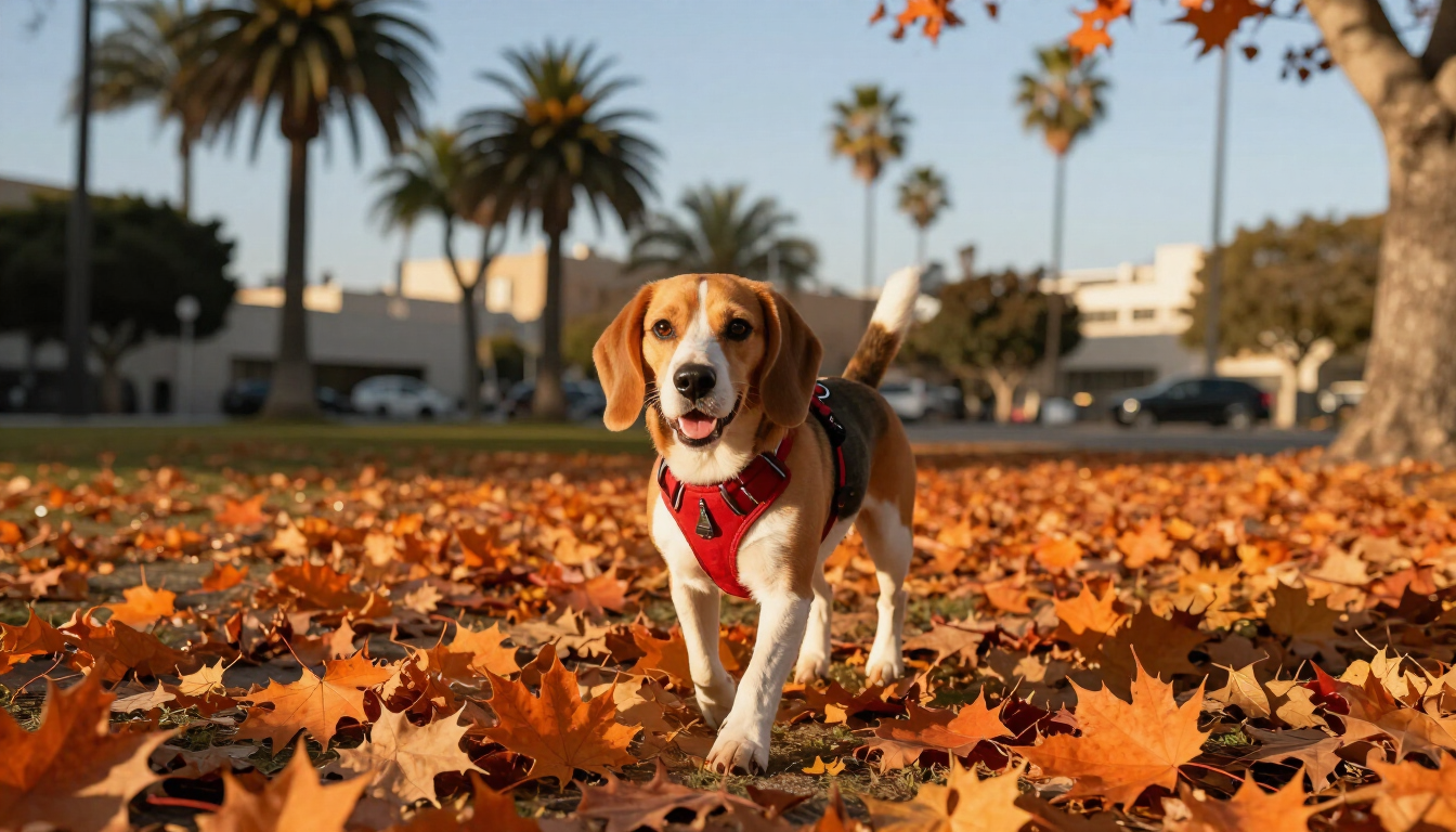 A dog enjoying a cool autumn walk