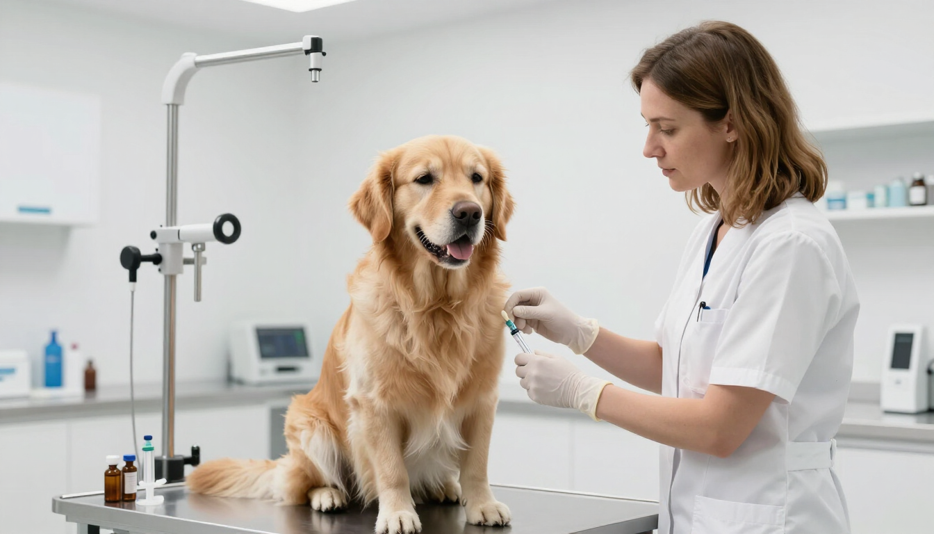 A dog being prepared for travel in September