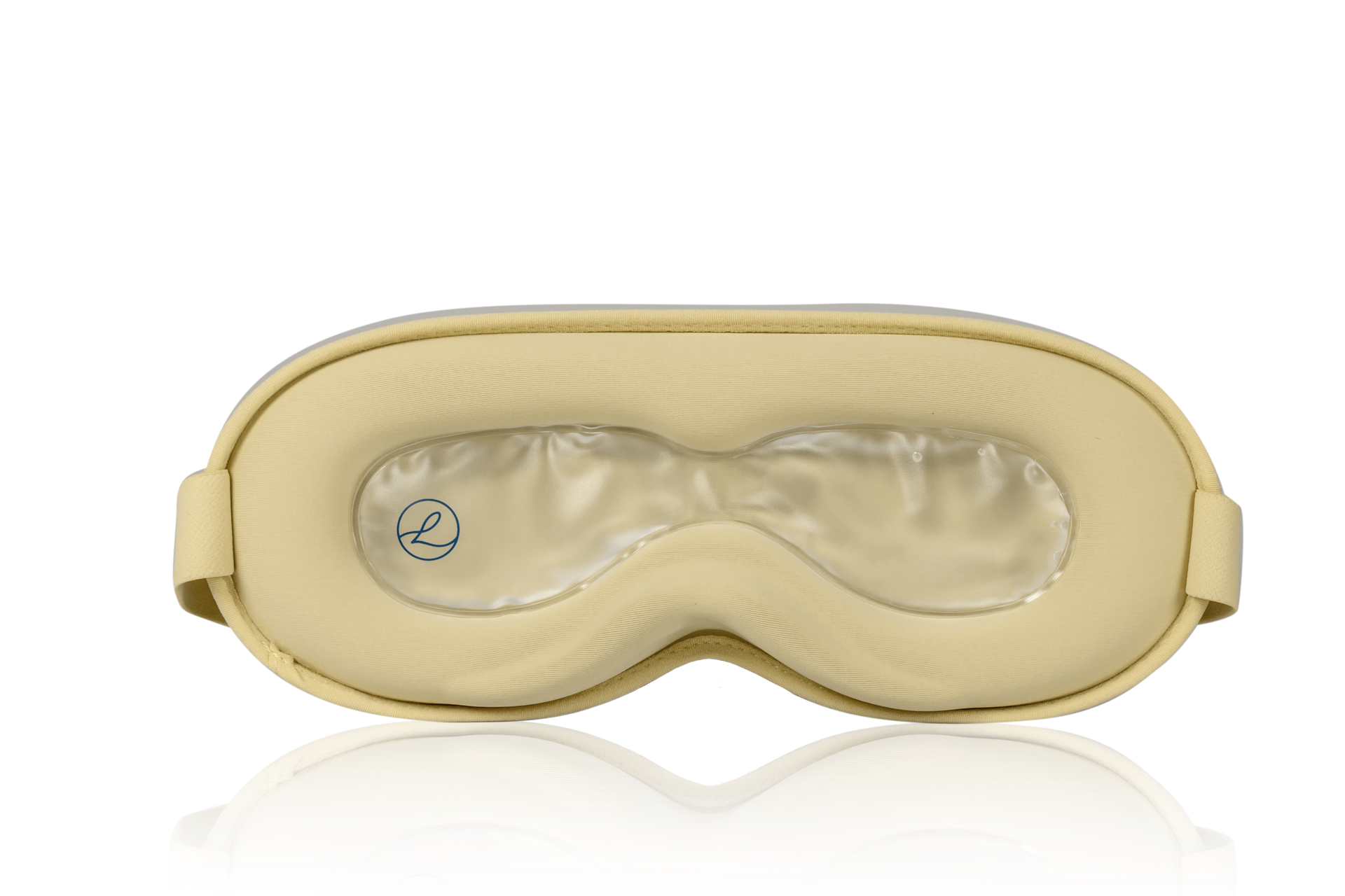 Beige Augenmaske mit weichem, konturiertem grauem Augenkissen auf weissem Hintergrund