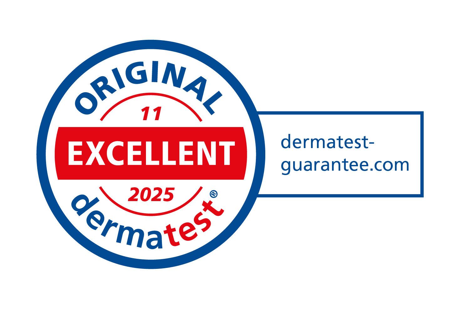 DermaTest „AUSGEZEICHNET“ Originalsiegel mit dem Text dermatest-guarantee.com
