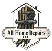 All Home Repairs LLC logo with crossed tools on a wood-plank house outline