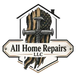 All Home Repairs LLC logo with crossed tools on a wood-plank house outline