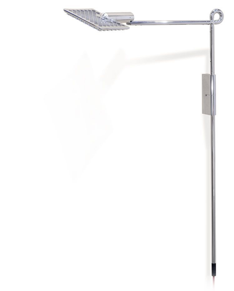 a metal pole with a light attached to it on a white background .