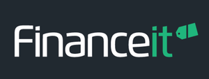 Financeit logo with white text and a green price tag icon.