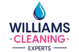 Williams Cleaning Experts logo in navy and pink with a blue water droplet icon