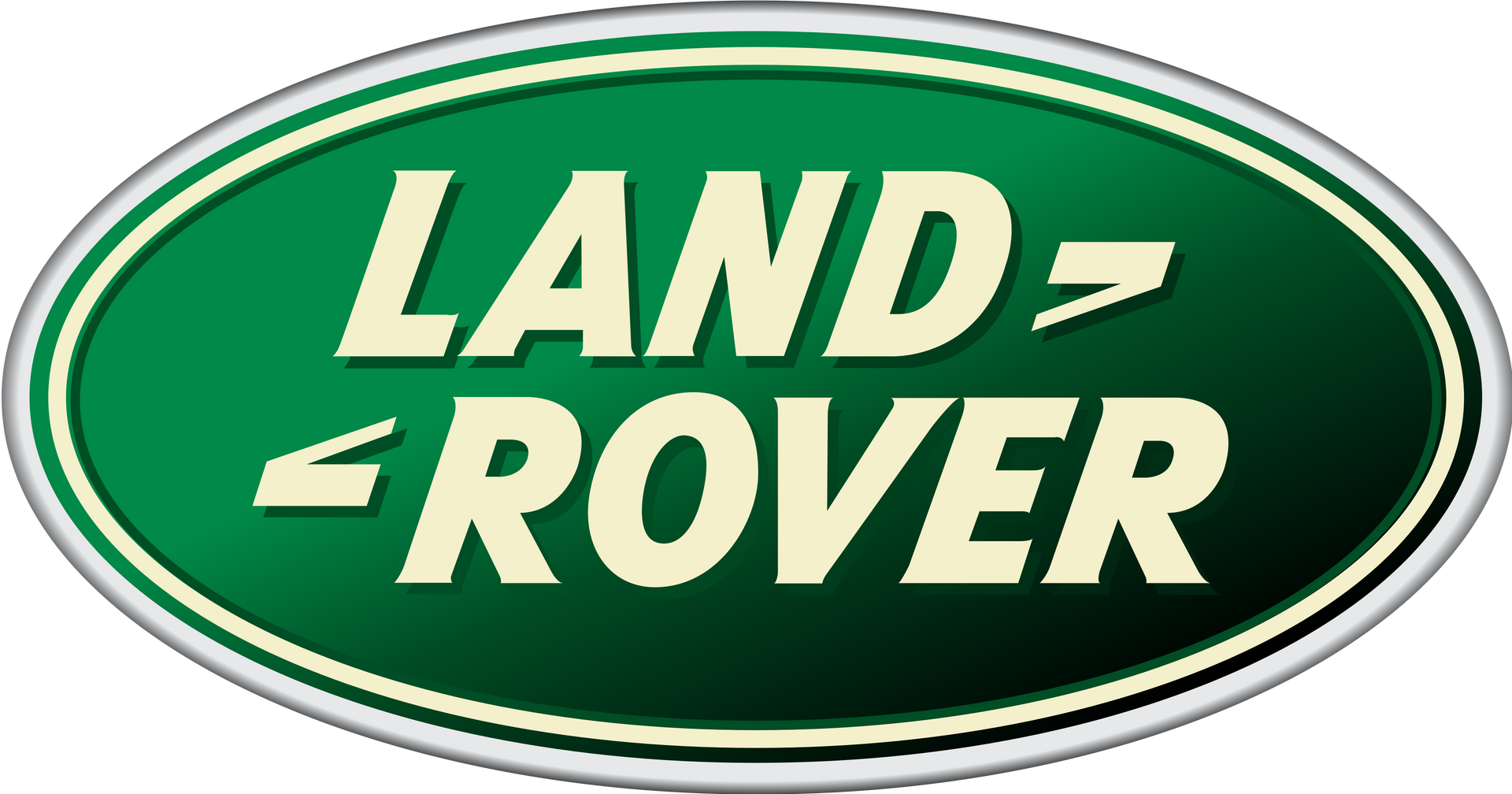 Land Rover logo in white text on a green oval with silver border