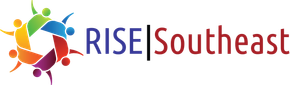 RISE LOGO WITH 6 INDIVIDUALS HOLDIG HANDS IN A CIRCLE 