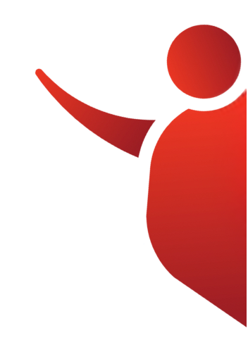 A red silhouette of a person with their arm outstretched.