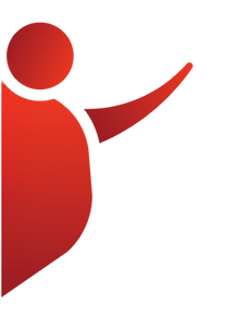 A red silhouette of a person with their arm outstretched