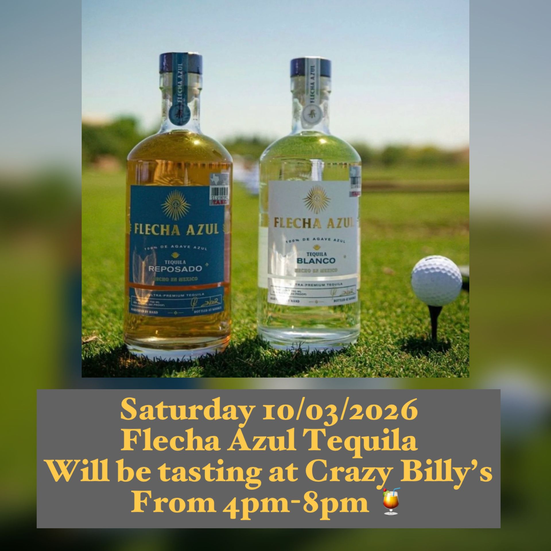 Three Hennessy cocktail bottles and event text for a Saturday 09/26/2026 tasting at Crazy Billys